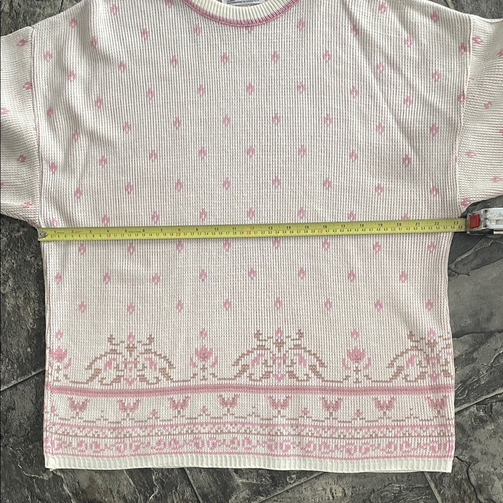 Vintage HELEN HARPER 🇨🇦 Pink White Patterned Sweater Cottagecore Coastal Grandma - Picture 6 of 9